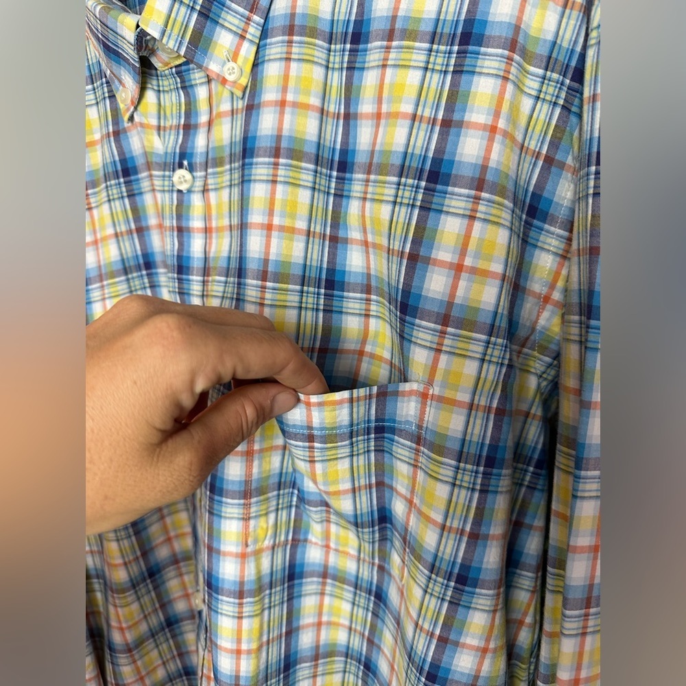 Men’s Southern Pines Long Sleeve Yellow and Blue Plaid Dress Shirt - Picture 4 of 8